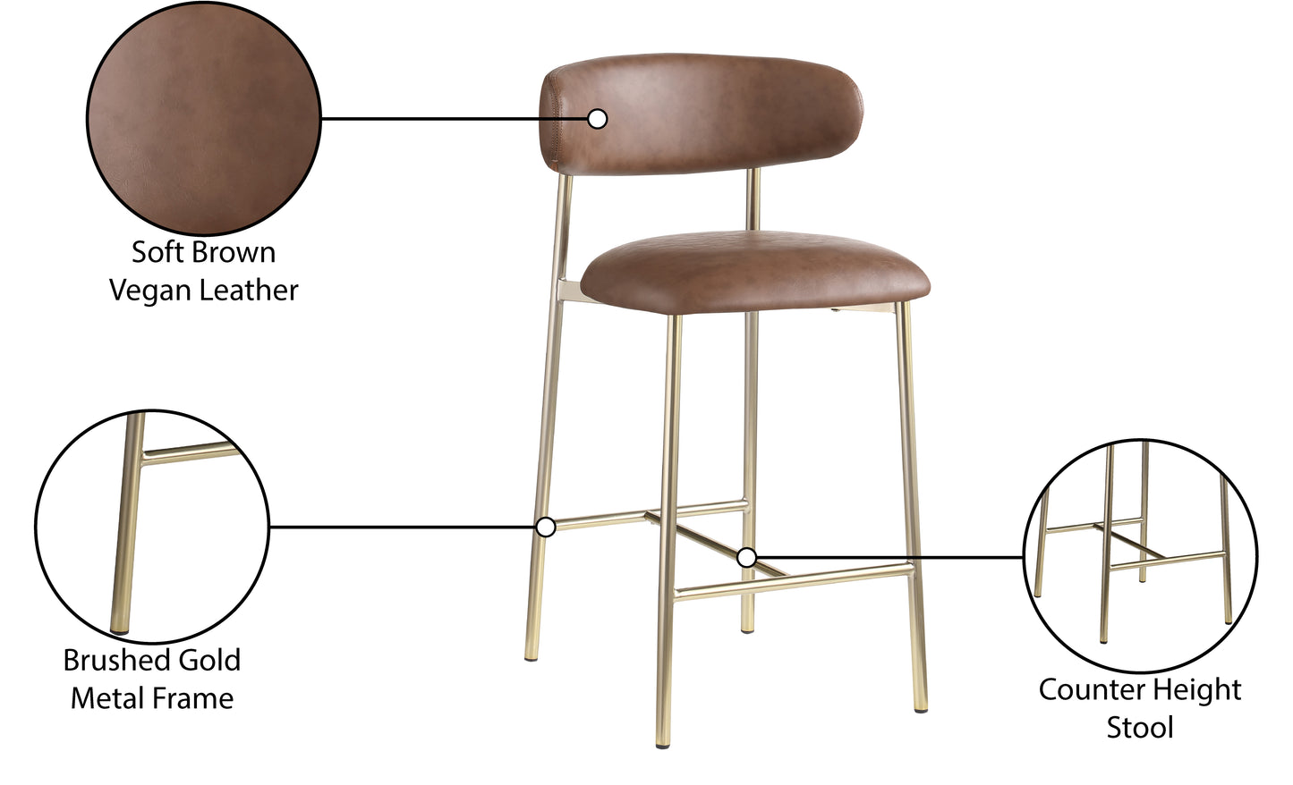 xoxo brown vegan leather counter stool