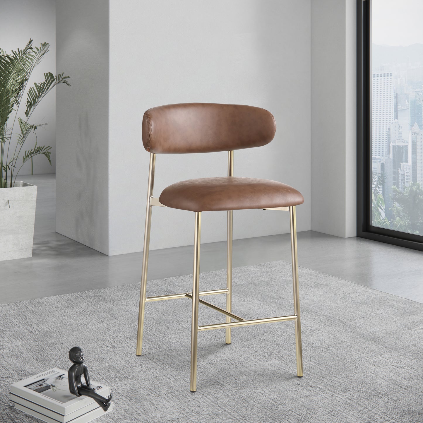 xoxo brown vegan leather counter stool