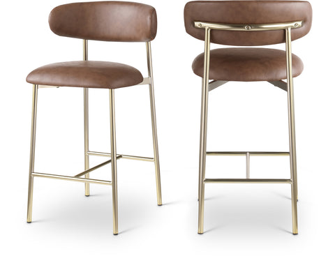 Opal Brown Vegan Leather Upholstered Counter Stool, 2-Piece