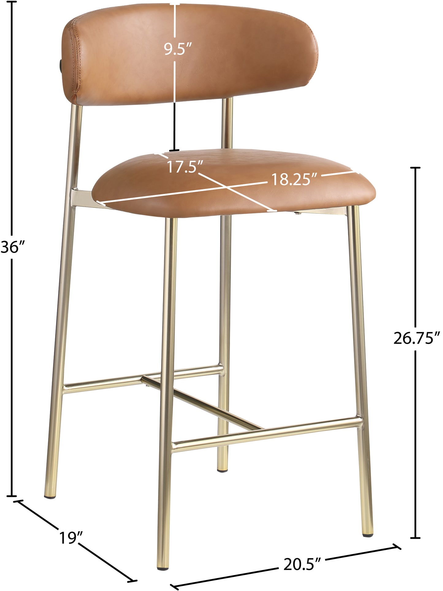 xoxo cognac vegan leather counter stool