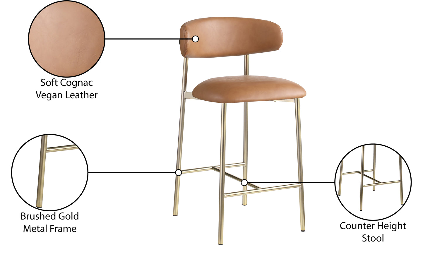 xoxo cognac vegan leather counter stool