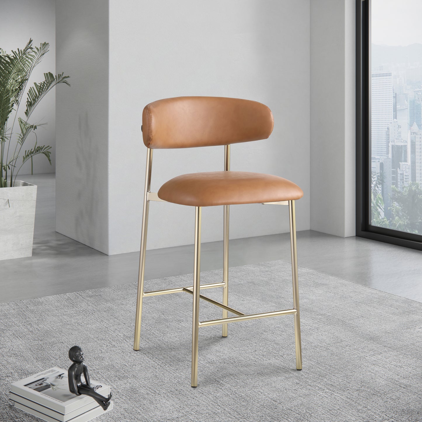 xoxo cognac vegan leather counter stool