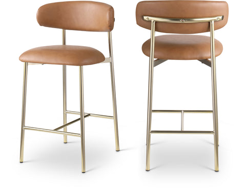 Opal Cognac Vegan Leather Upholstered Counter Stool, 2-Piece