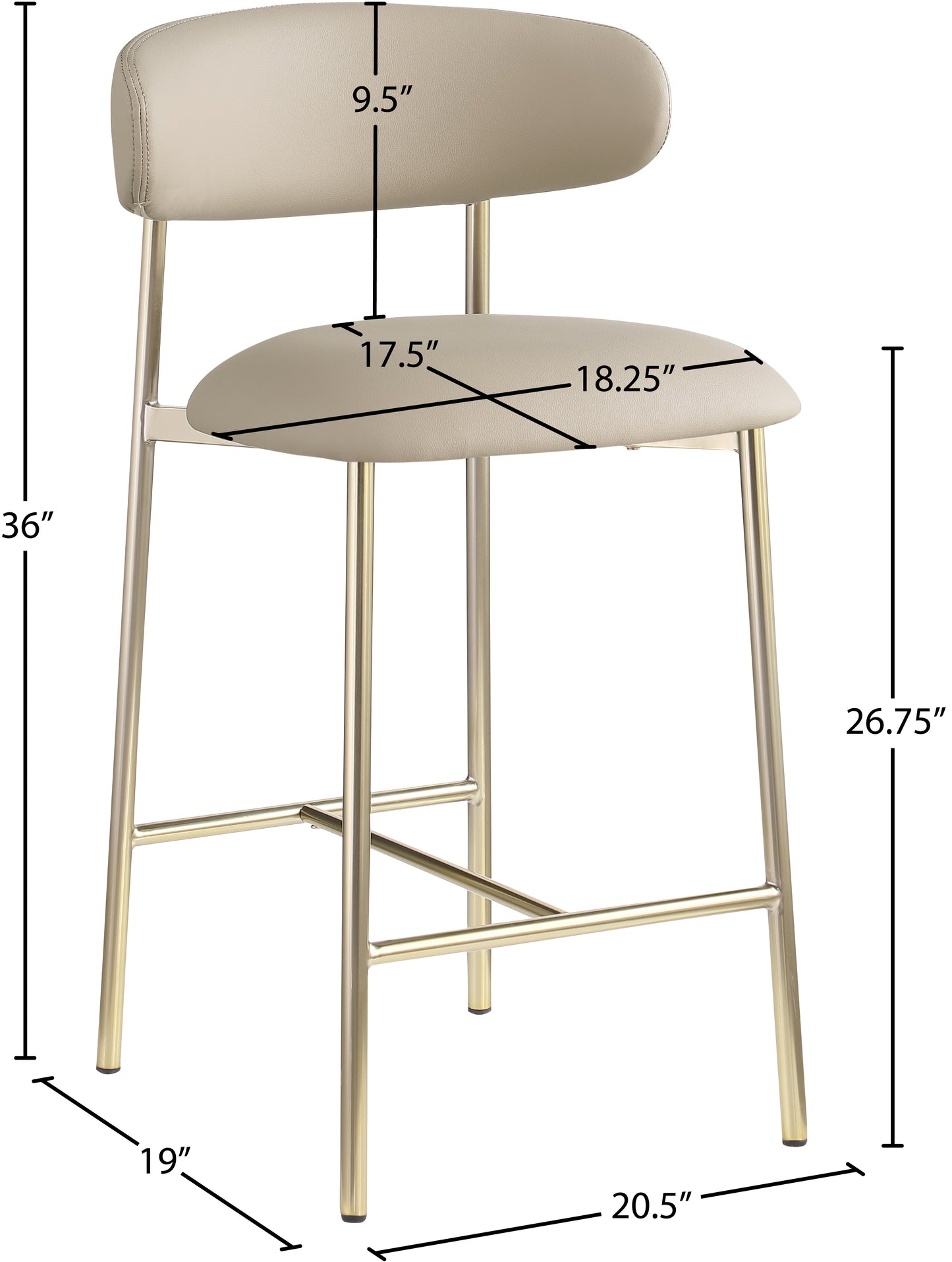 xoxo taupe vegan leather counter stool