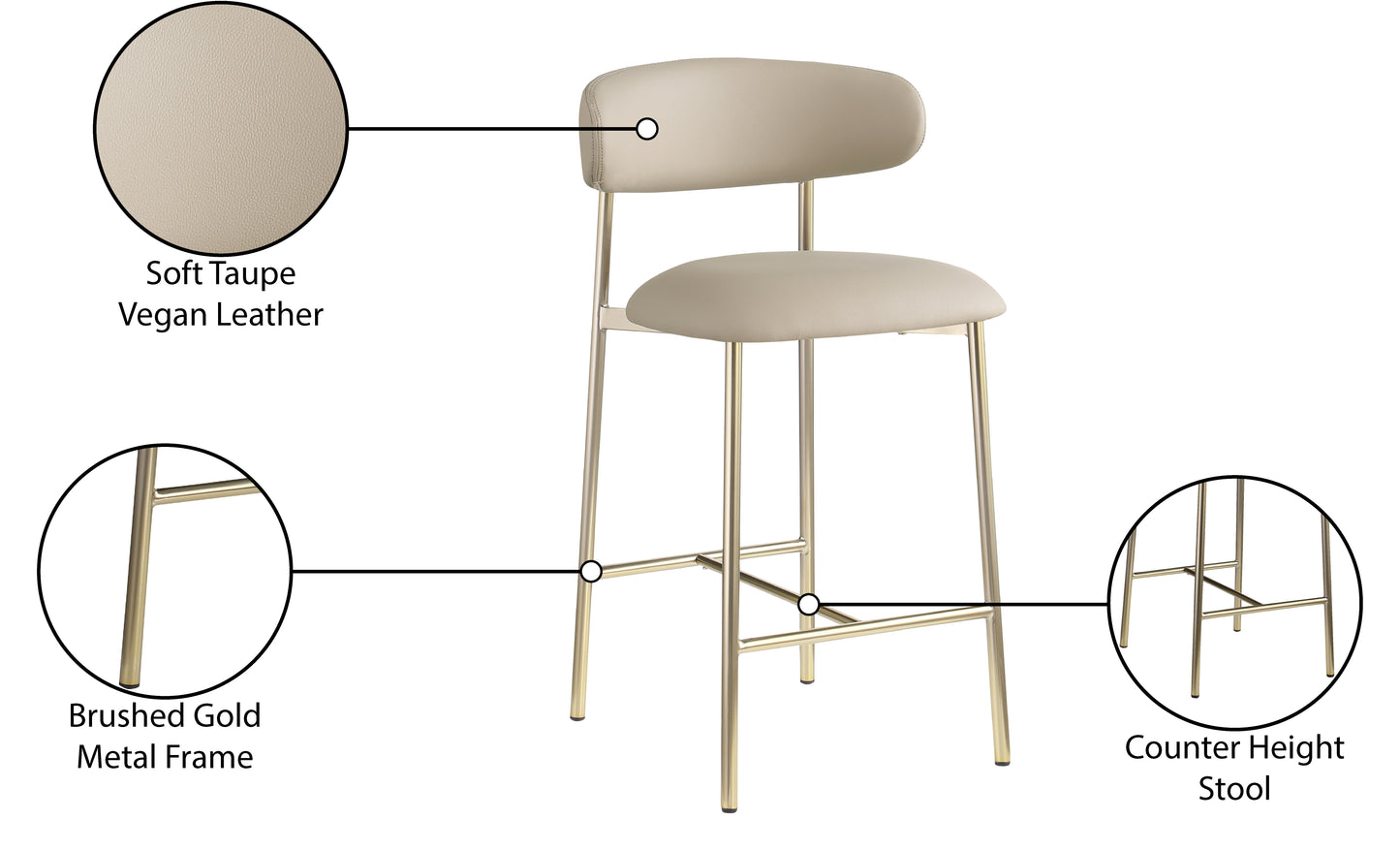 xoxo taupe vegan leather counter stool