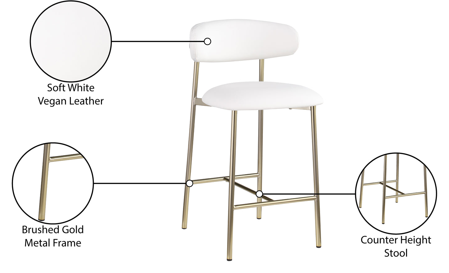 xoxo white vegan leather counter stool