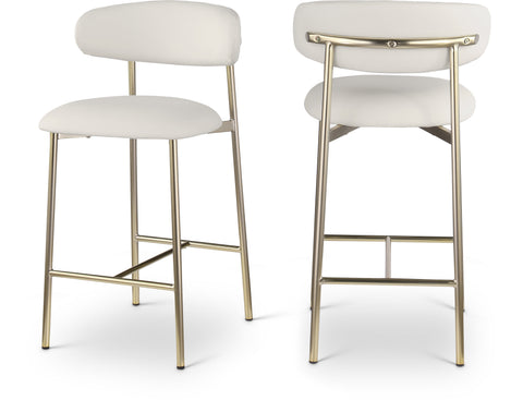 Opal Off-White Vegan Leather Upholstered Counter Stool, 2-Piece