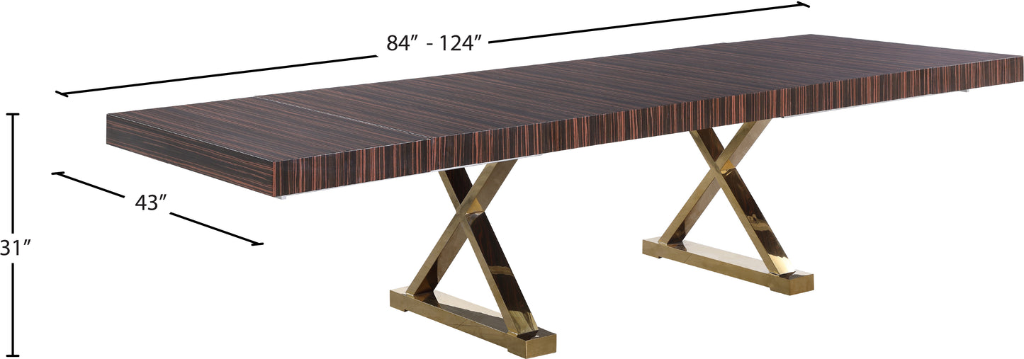 hans brown zebra wood veneer lacquer extendable dining table (3 boxes) t