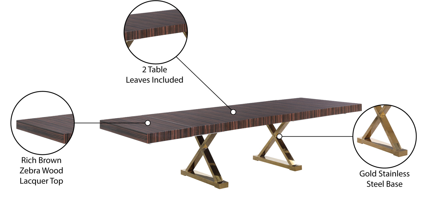 hans brown zebra wood veneer lacquer extendable dining table (3 boxes) t