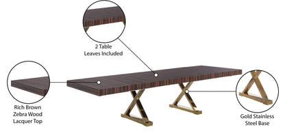 Hans Brown Zebra Wood Veneer Lacquer Extendable Dining Table (3 Boxes) T