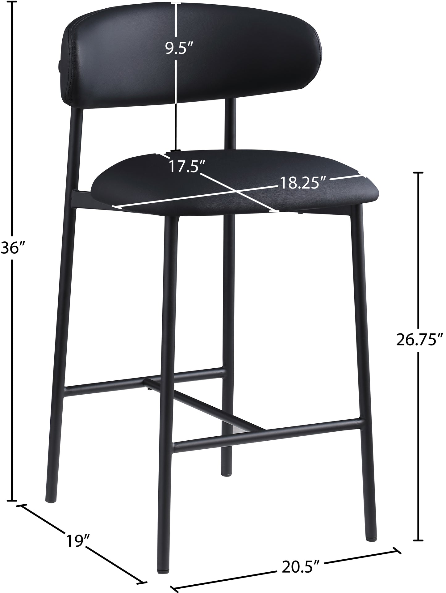 xoxo black vegan leather counter stool