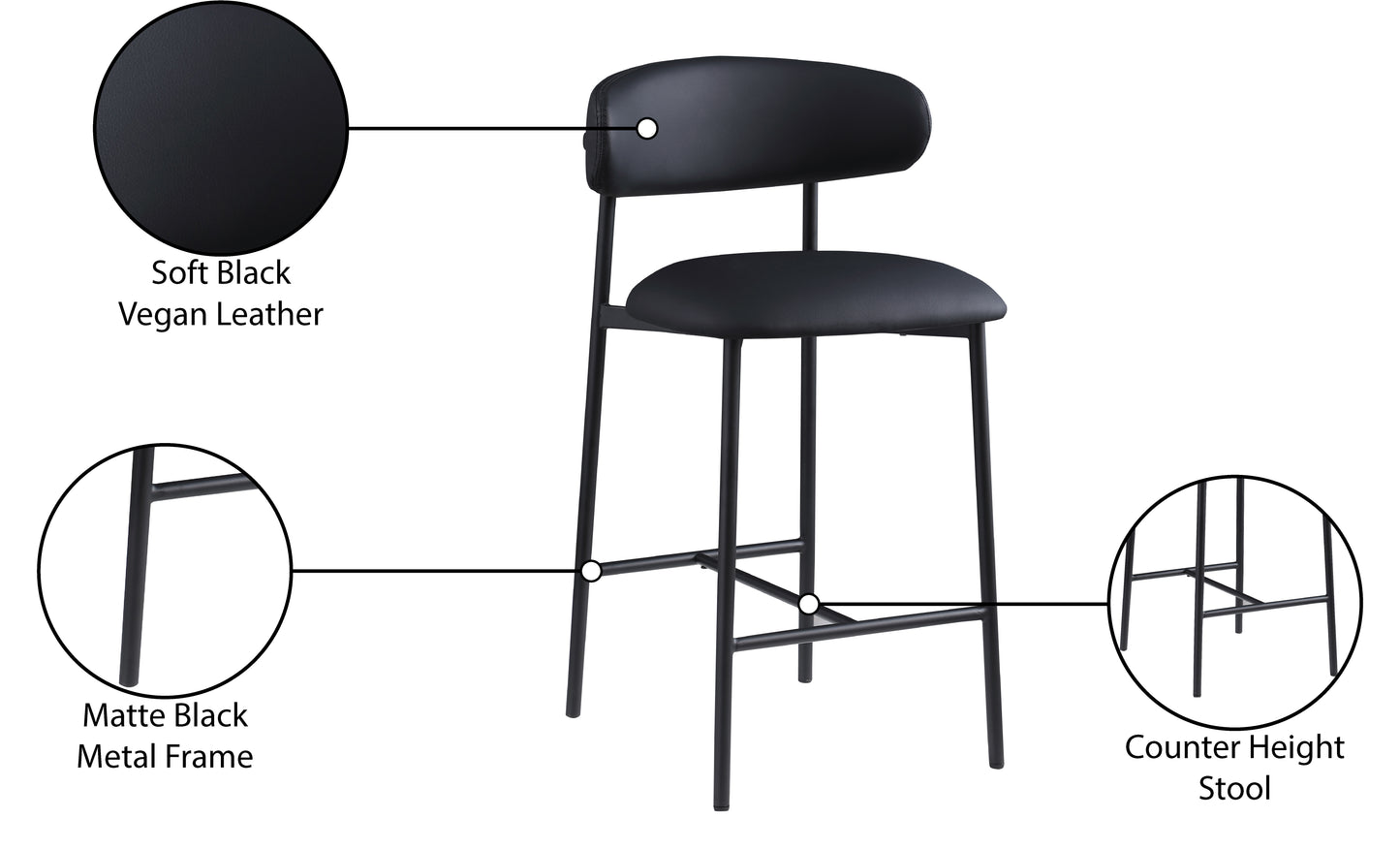 xoxo black vegan leather counter stool