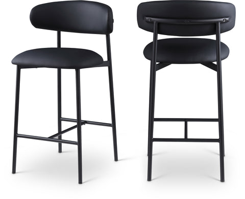Opal Black Vegan Leather Upholstered Counter Stool, 2-Piece (Style 2)