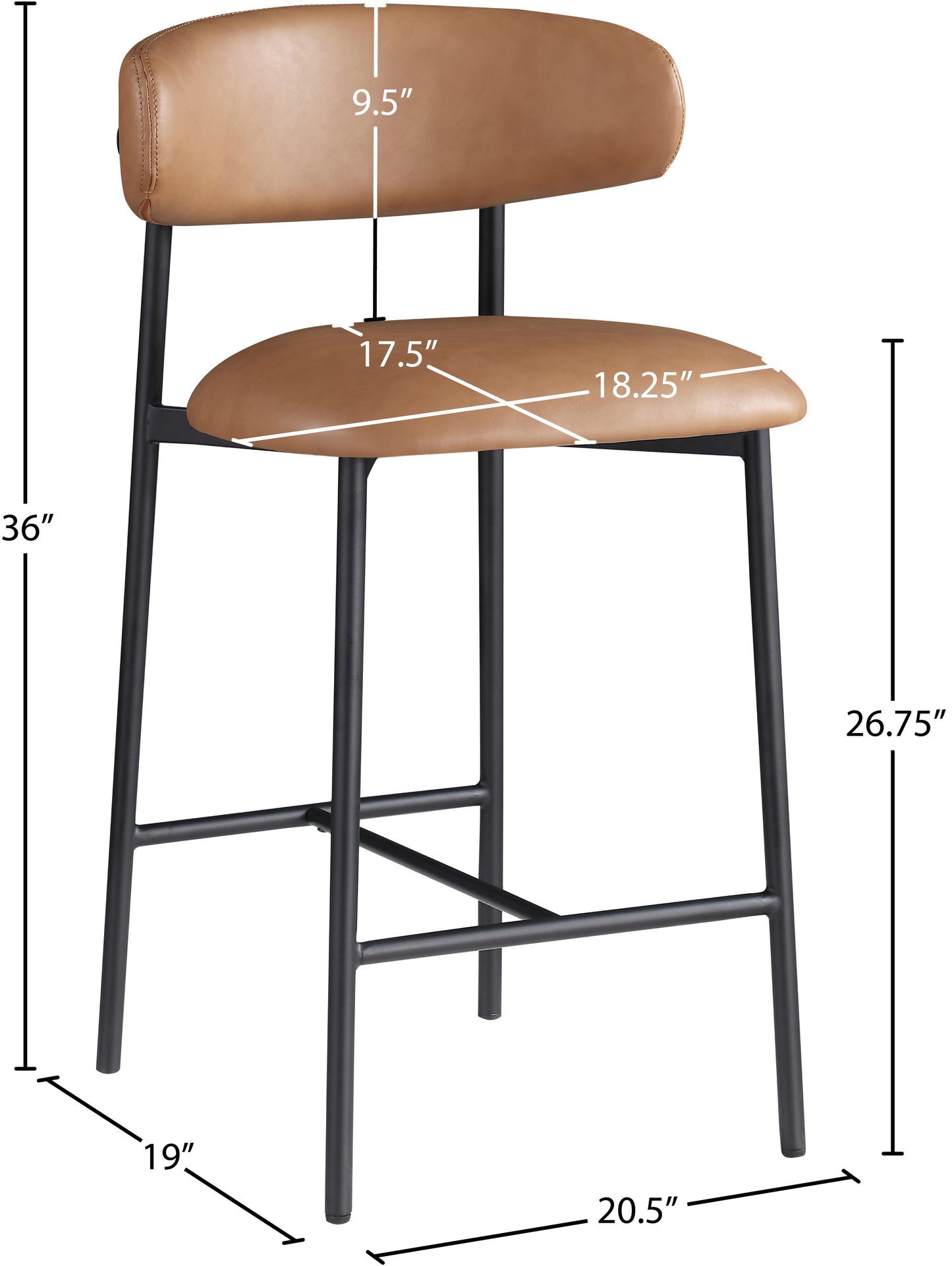 xoxo cognac vegan leather counter stool