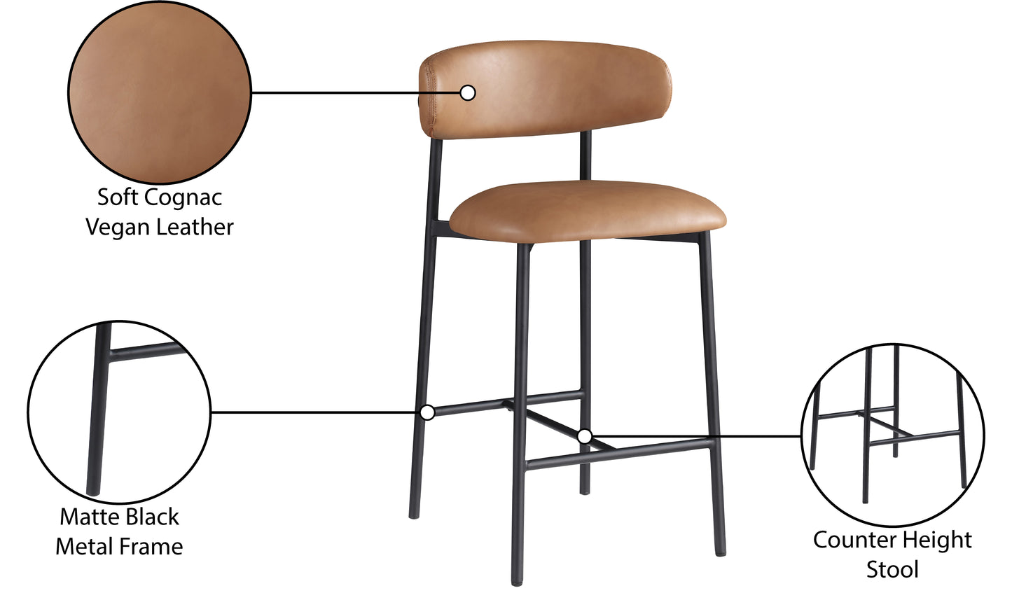 xoxo cognac vegan leather counter stool