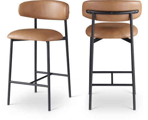 Opal Cognac Vegan Leather Upholstered Counter Stool, 2-Piece (Style 2)