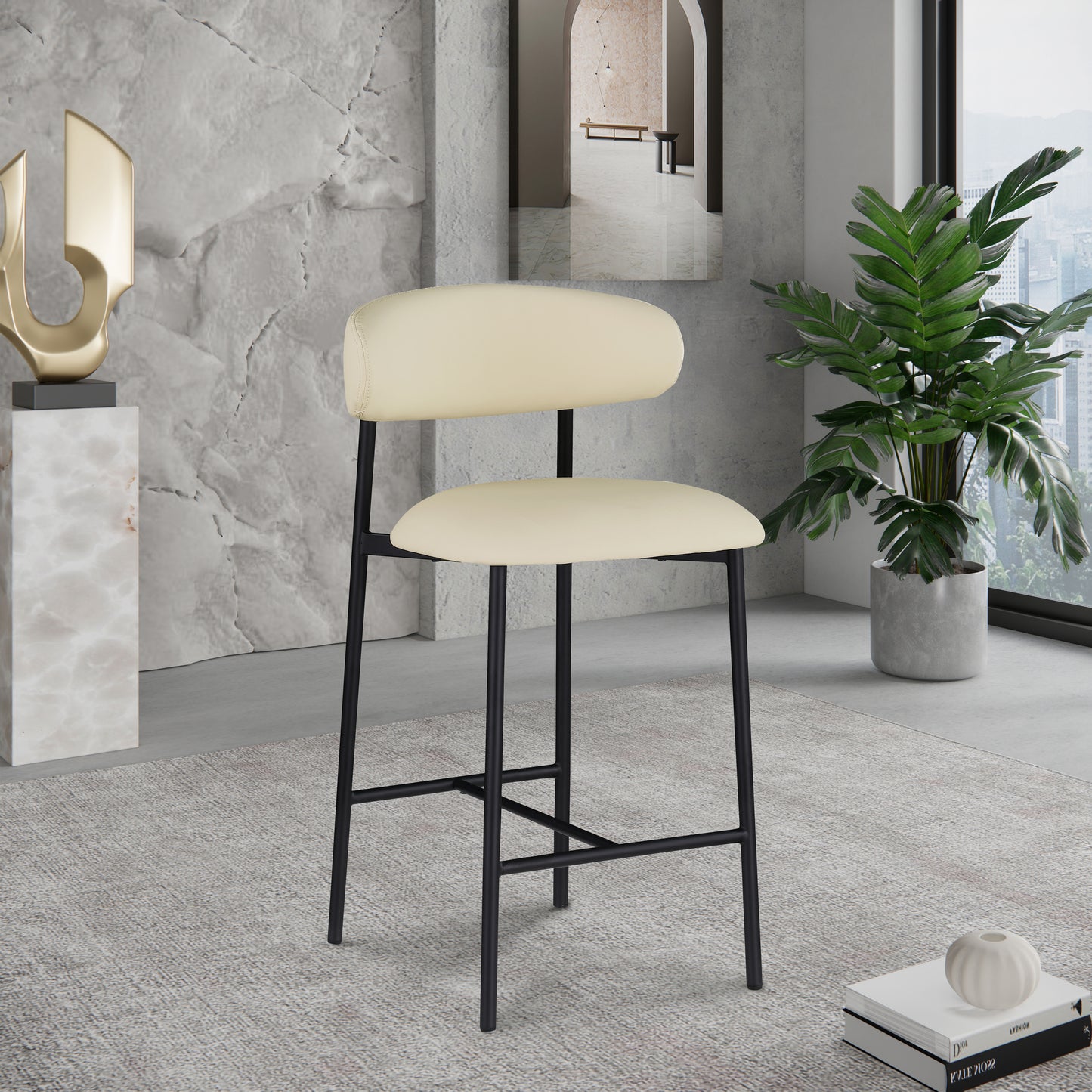 xoxo cream vegan leather counter stool