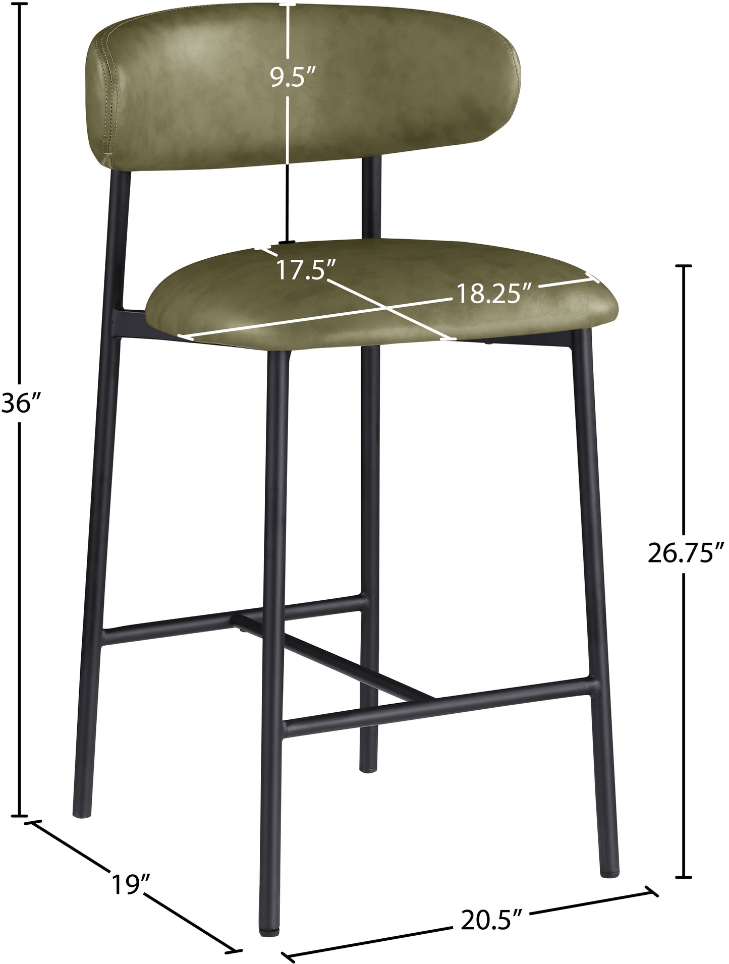 xoxo olive vegan leather counter stool