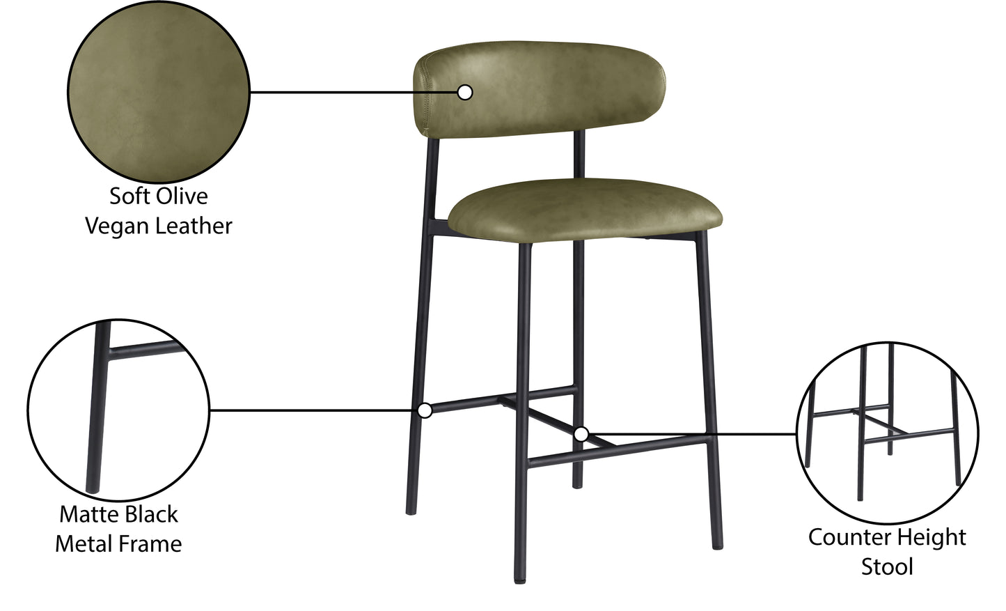 xoxo olive vegan leather counter stool