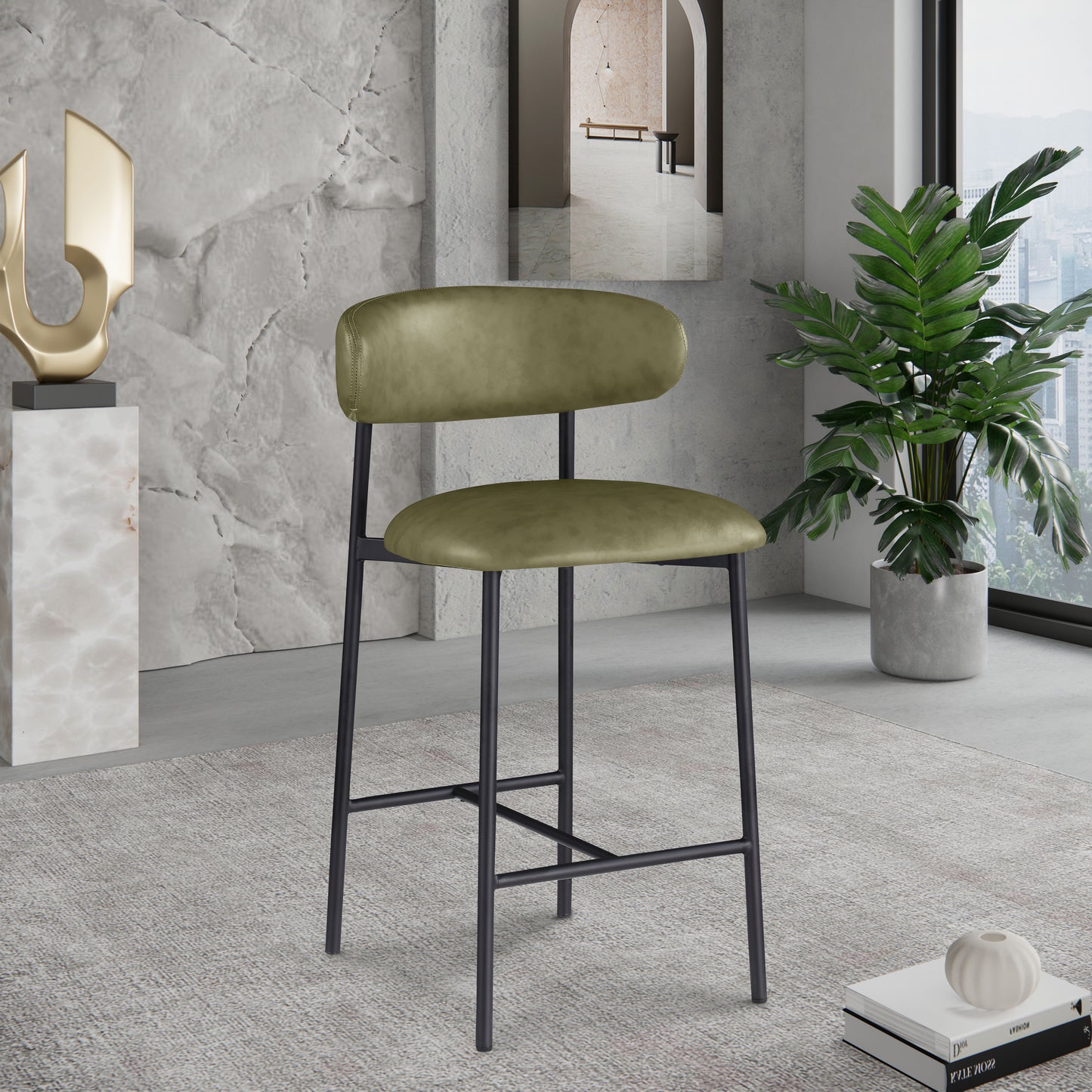 xoxo olive vegan leather counter stool