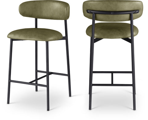 Opal Olive Vegan Leather Upholstered Counter Stool, 2-Piece