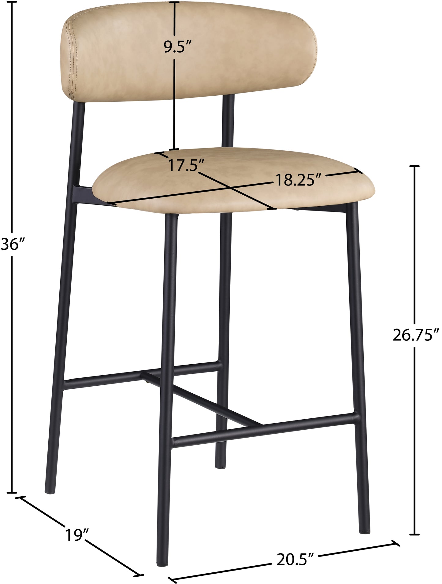 xoxo tan vegan leather counter stool