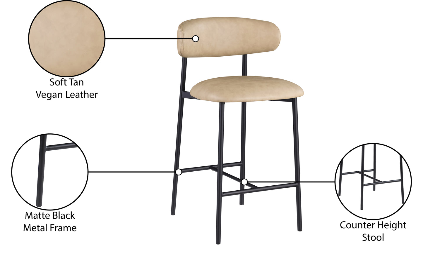 xoxo tan vegan leather counter stool