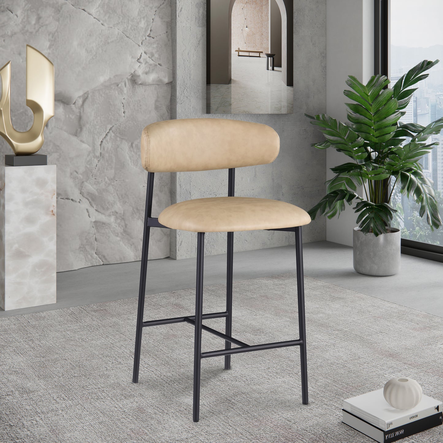 xoxo tan vegan leather counter stool