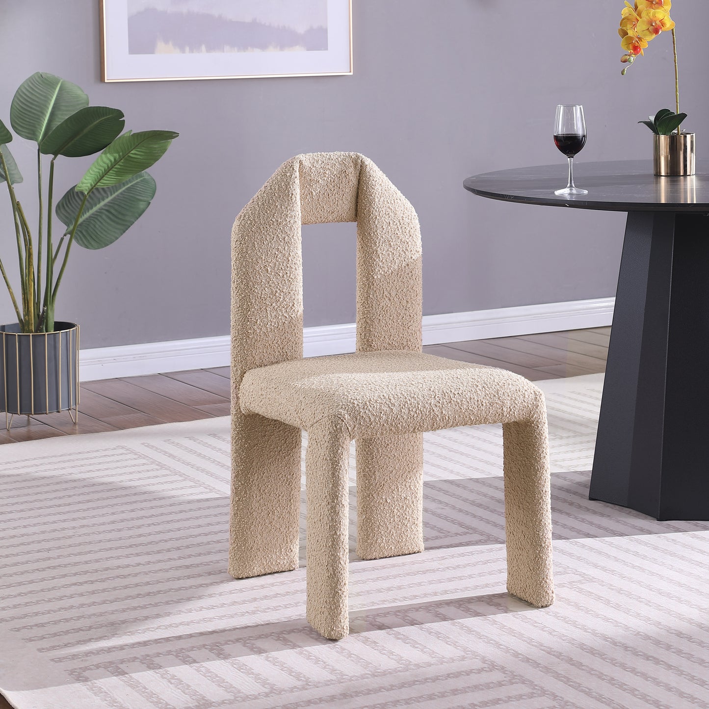 sei beige boucle fabric dining chair