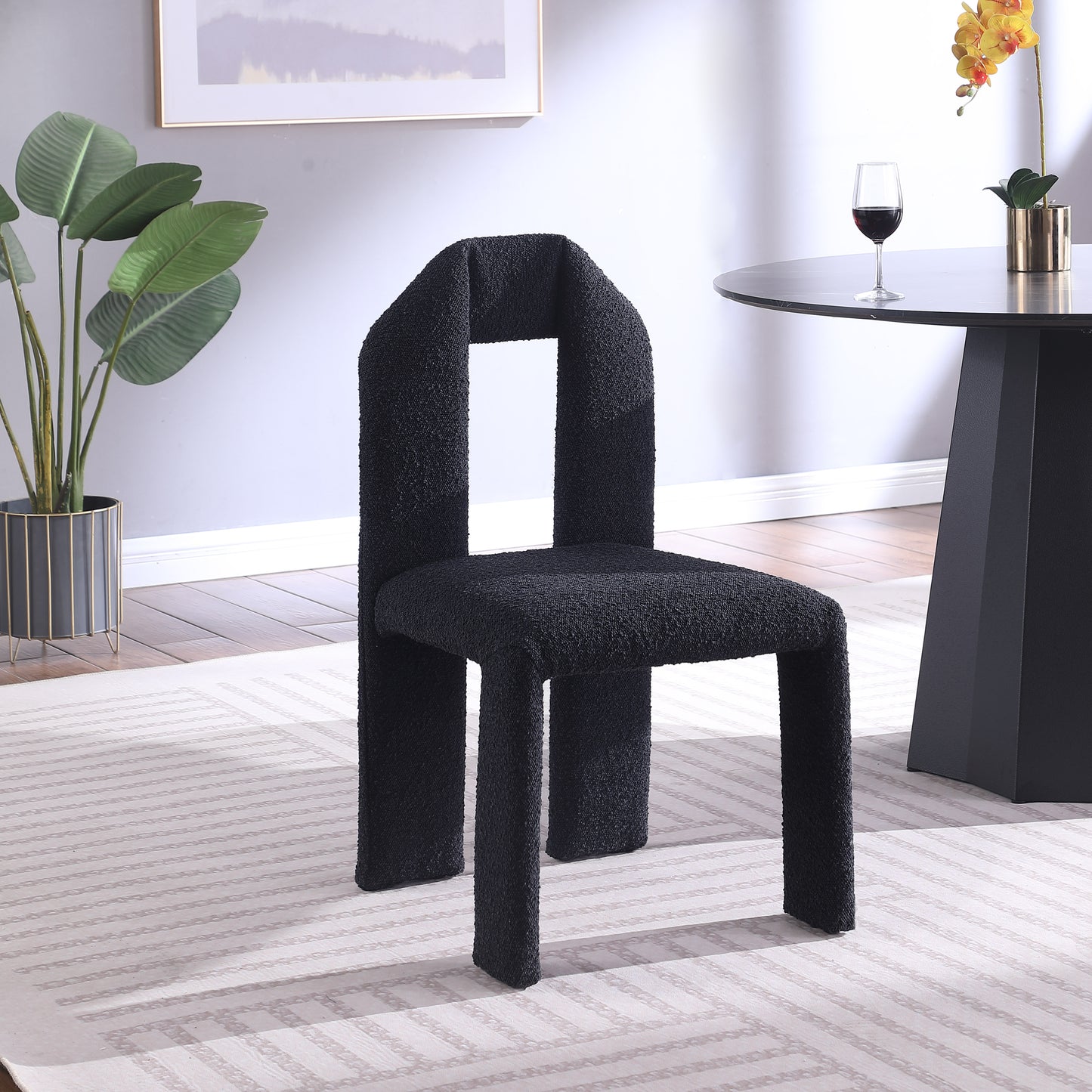 sei black boucle fabric dining chair