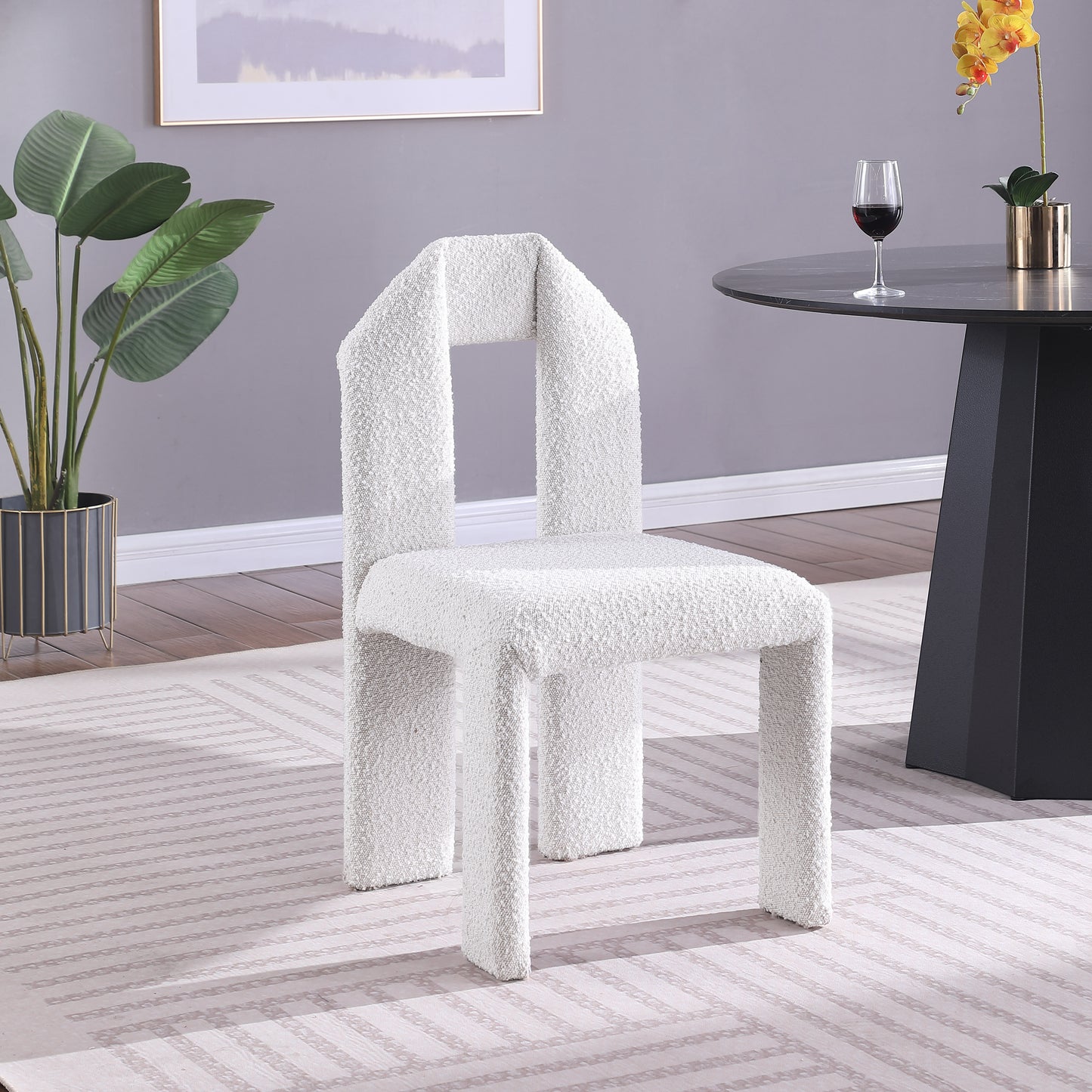 sei cream boucle fabric dining chair