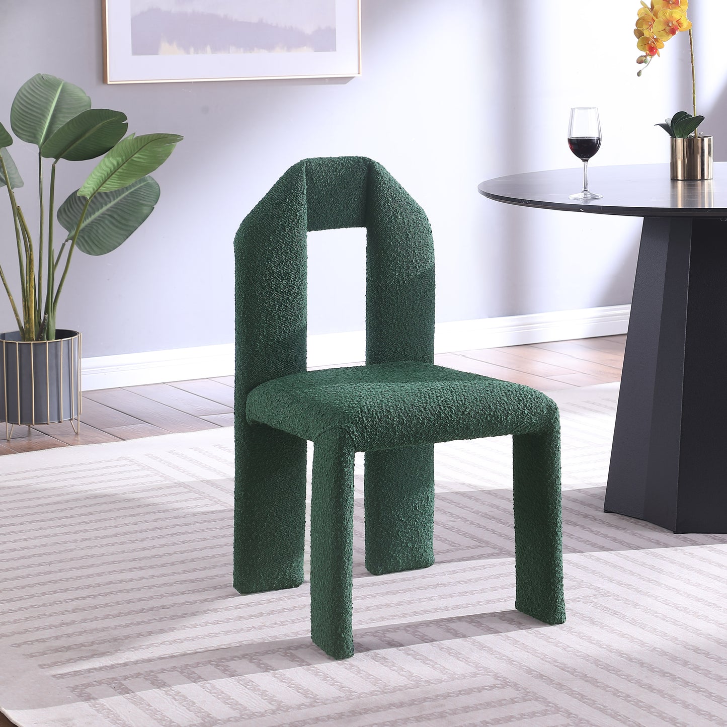 sei green boucle fabric dining chair