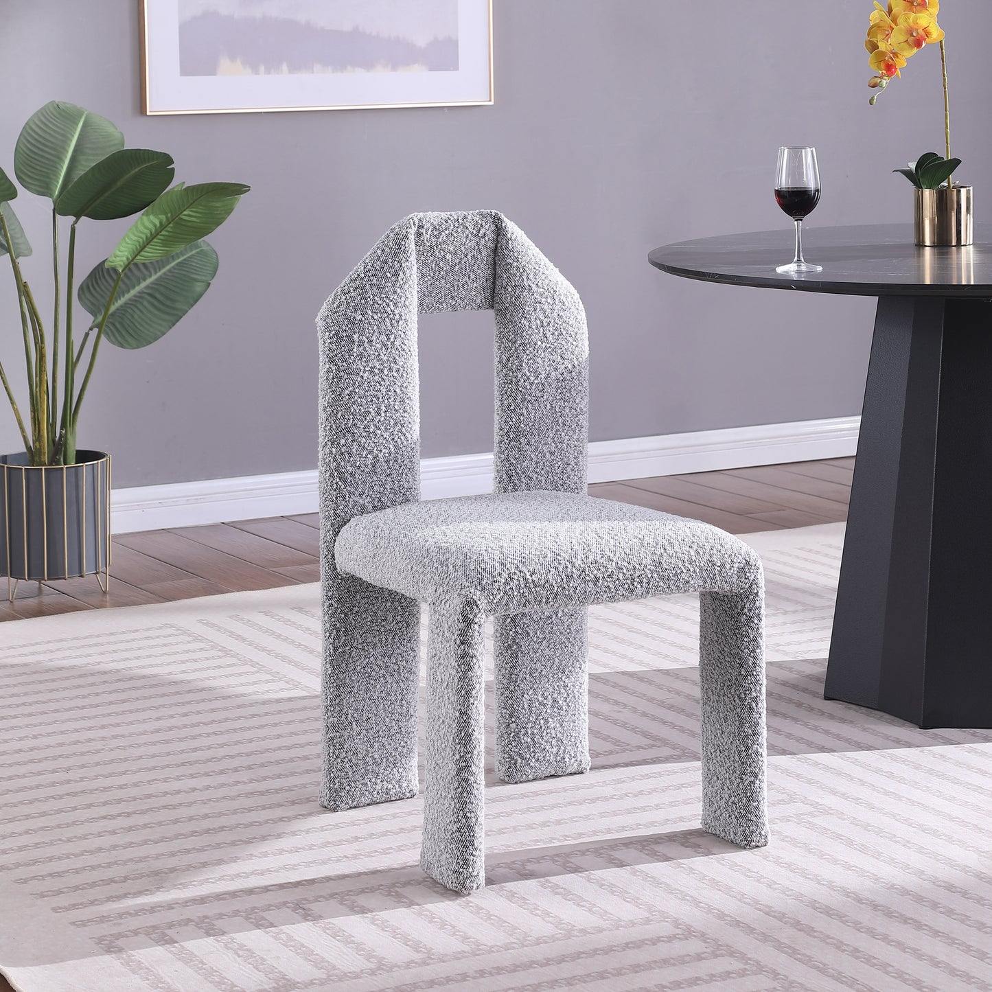 sei grey boucle fabric dining chair