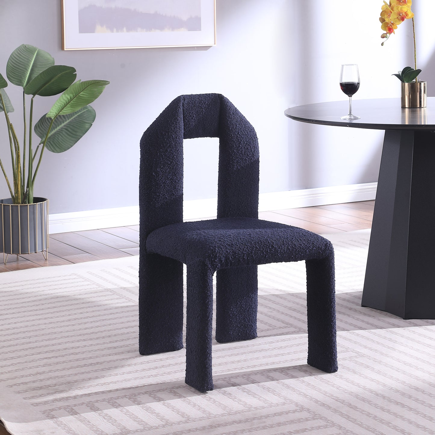 sei navy boucle fabric dining chair