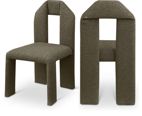 Celine Olive Boucle Fabric Upholstered Dining Chair, 2-Piece