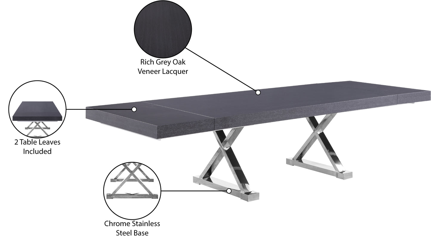 emery grey oak veneer lacquer extendable dining table (3 boxes)