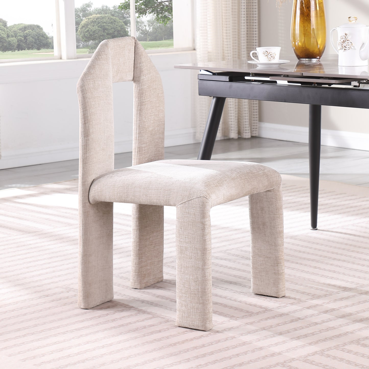 sei beige chenille fabric dining chair