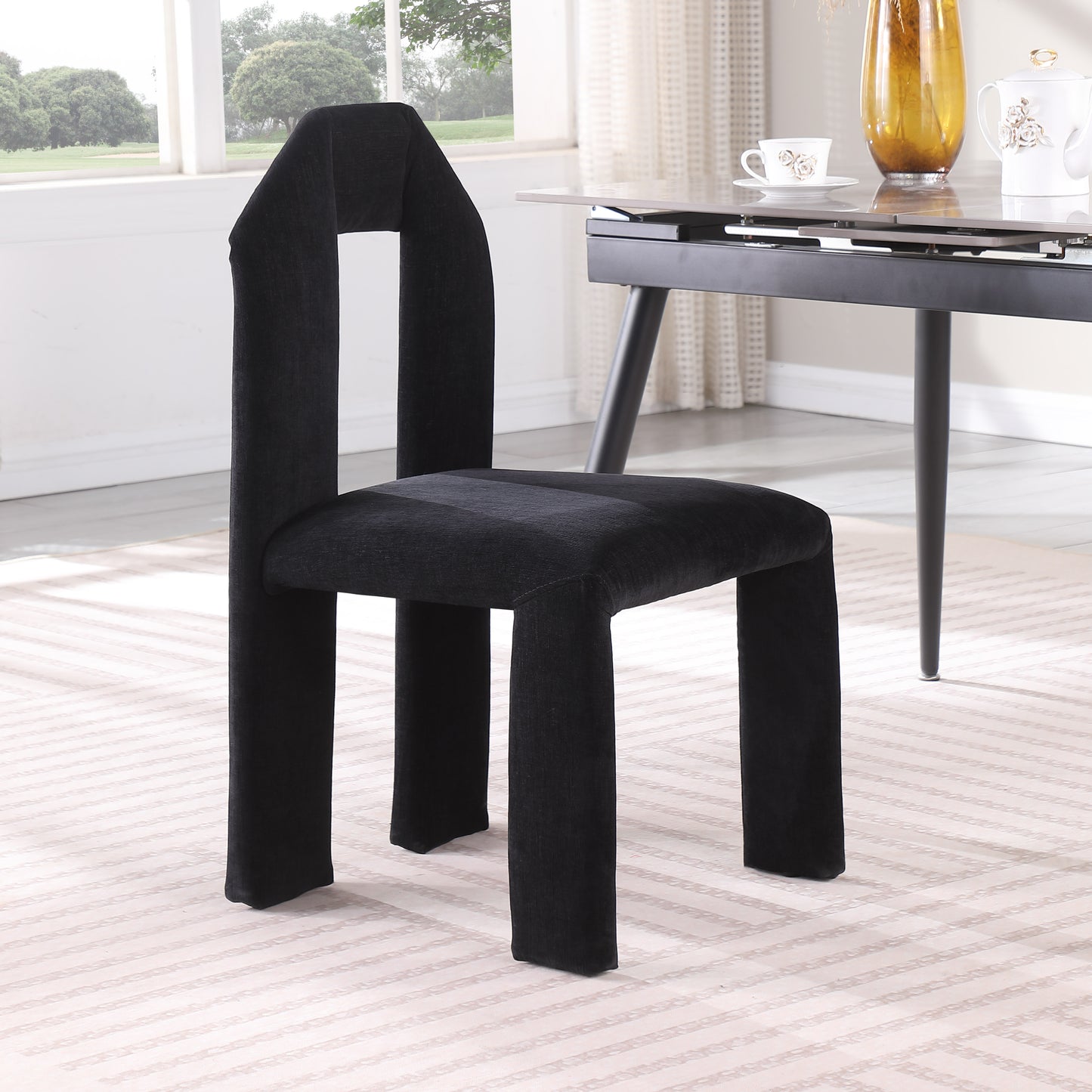 sei black chenille fabric dining chair