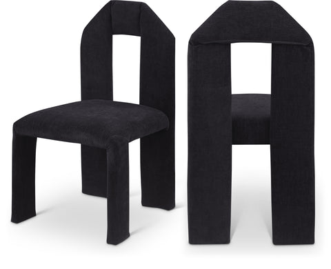 Celine Black Chenille Fabric Upholstered Dining Chair, 2-Piece