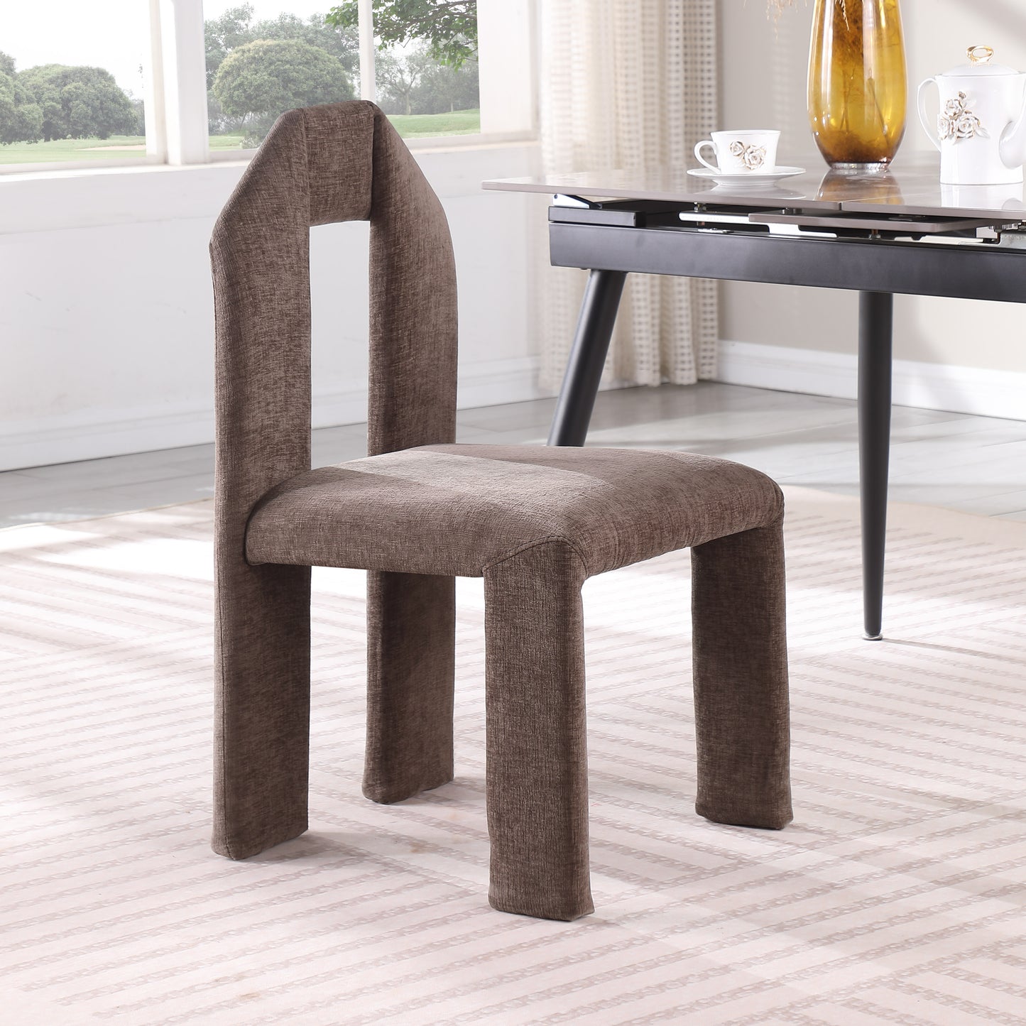 sei brown chenille fabric dining chair