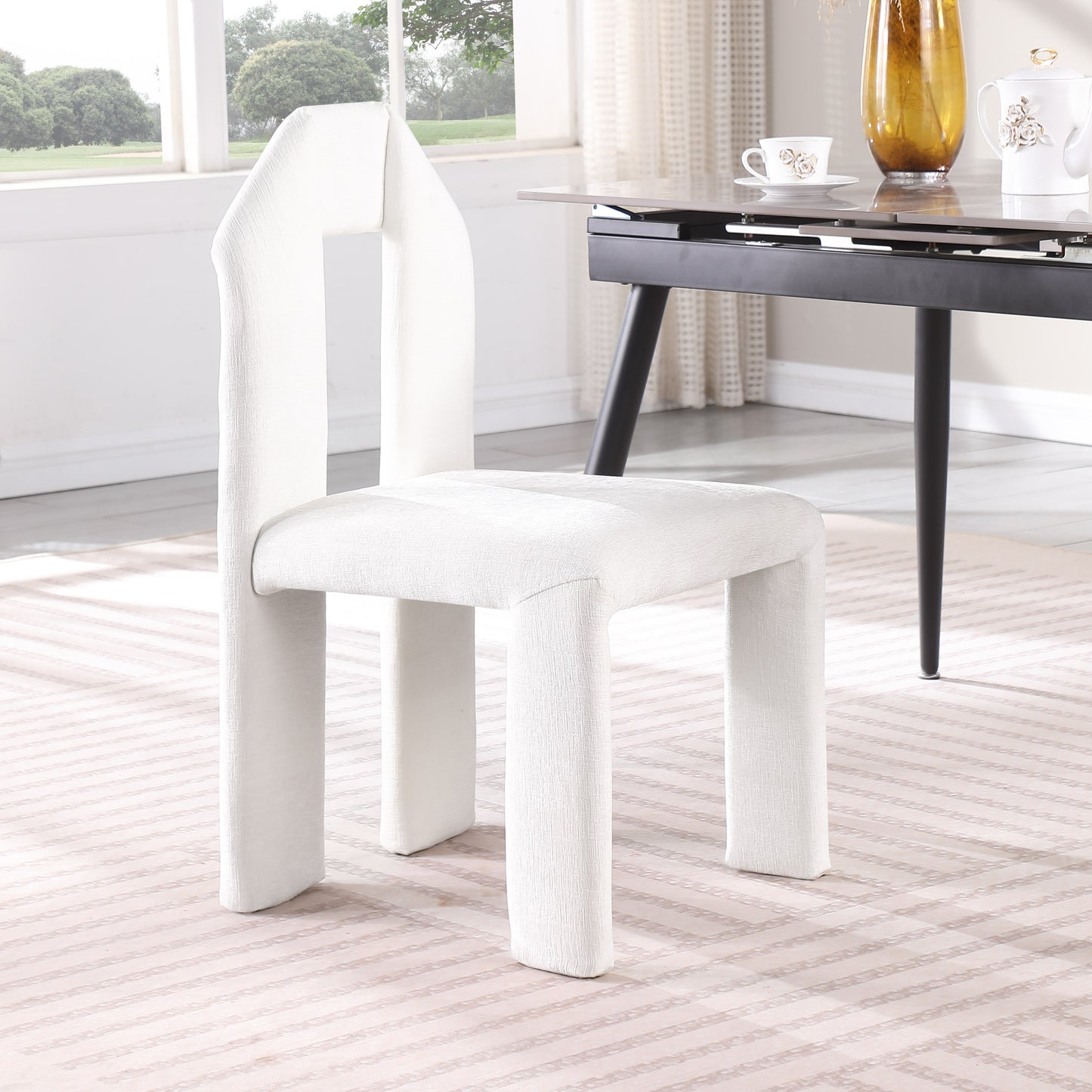 sei cream chenille fabric dining chair