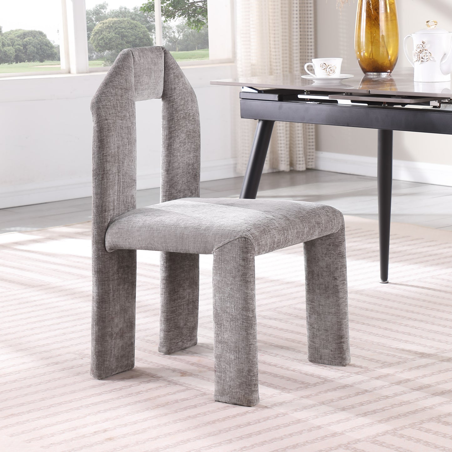 sei grey chenille fabric dining chair