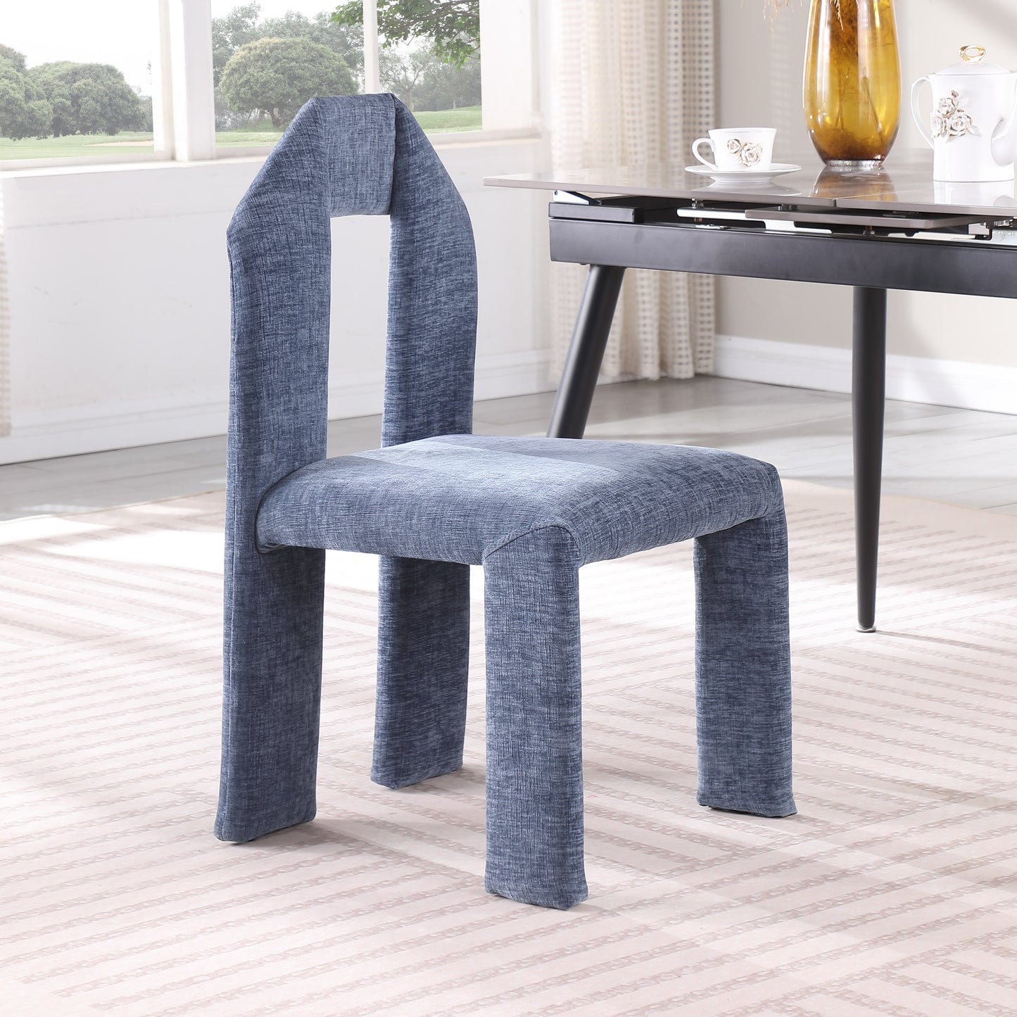 sei light blue chenille fabric dining chair