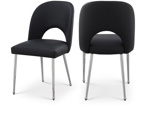 Olive Black Vegan Leather Upholstered Dining Chair, 2-Piece (Style 2)