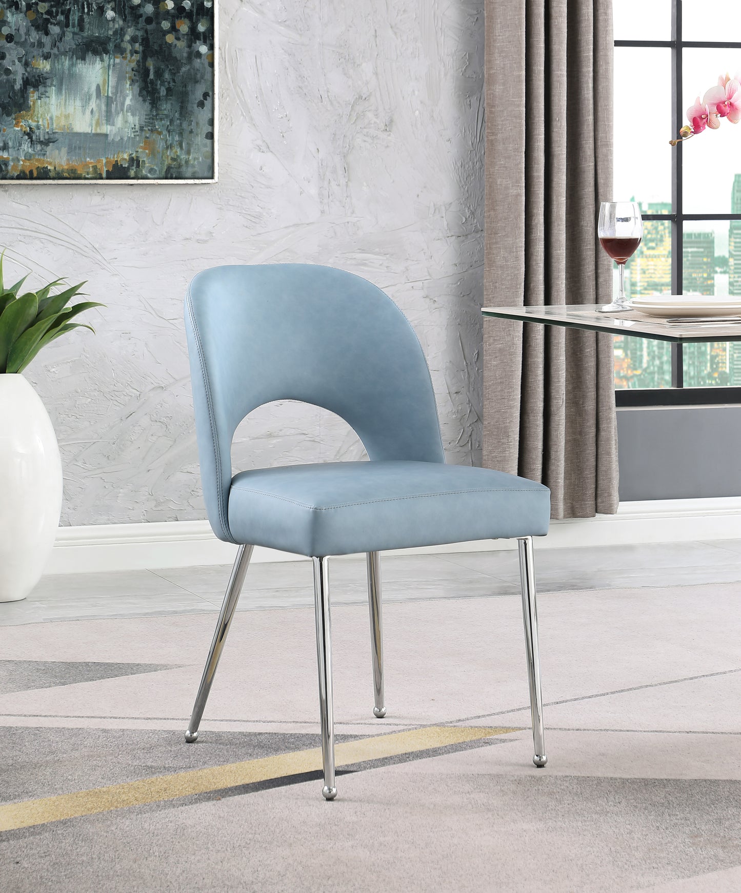 edison light blue faux leather dining chair c