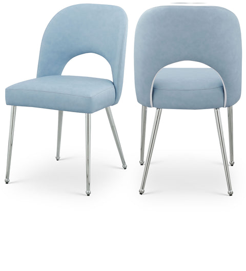 Olive Light Blue Vegan Leather Upholstered Dining Chair, 2-Piece (Style 2)