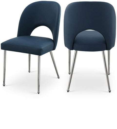 Olive Navy Vegan Leather Upholstered Dining Chair, 2-Piece