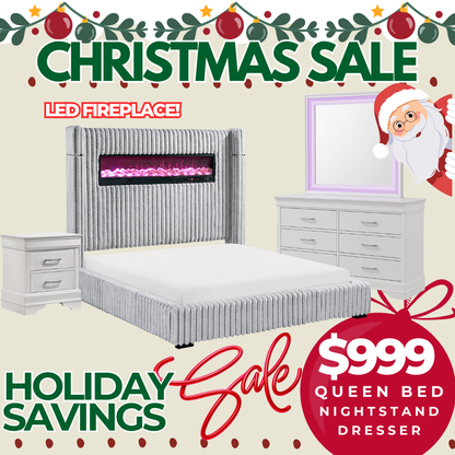 FrostFire LED Fireplace Bedroom Set Holiday Edition