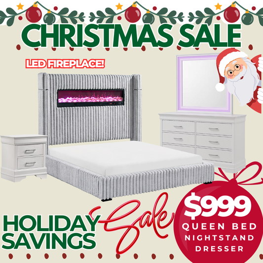 FrostFire LED Fireplace Bedroom Set Holiday Edition