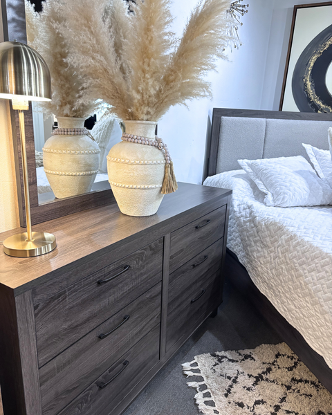 Modern Gray Upholstered Queen Bedroom Set  4 Piece